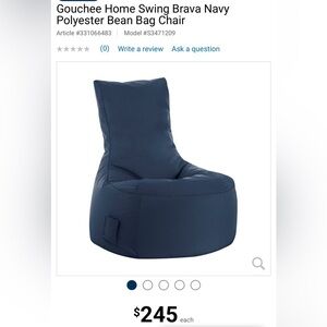 Gouchee Home Swing Brava Navy Polyester Bean Bag Chair